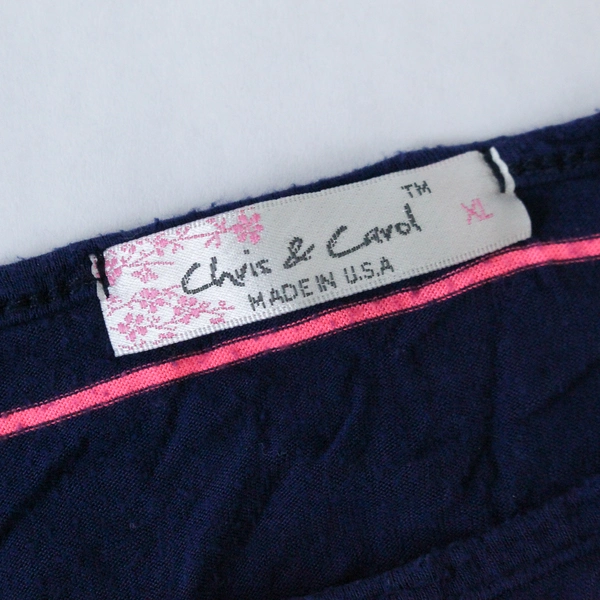 Chris and Carol Shirt Top Women's Size XL Navy Blue Pink Stripes Short Sleeves