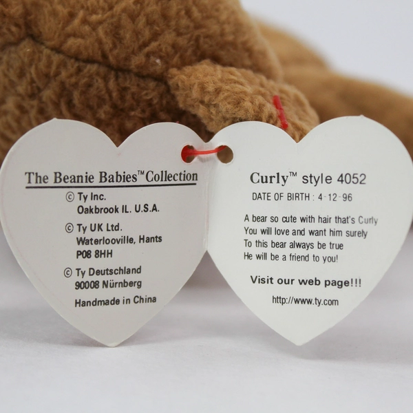 TY Beanie Original Baby Curly 1993 1996 Curly Bear Brown Nose With Tags PVC