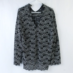 Roz & Ali Plus Size 1X Black White Floral Long Sleeve Shirt Top Good Condition