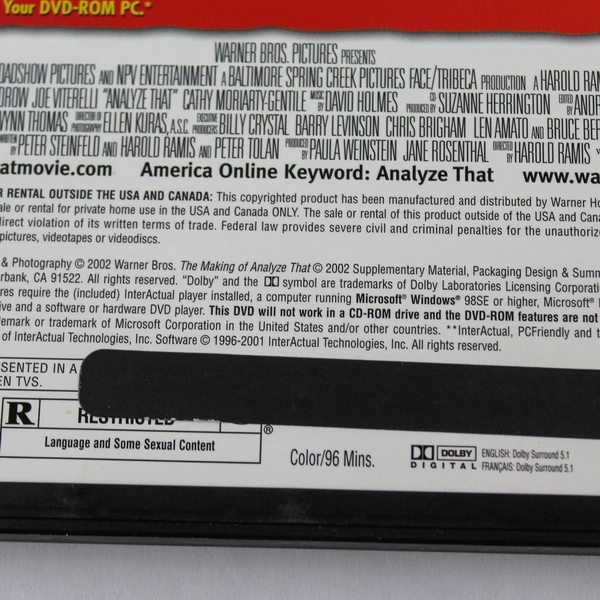 DVD Analyze That Robert De Niro Billy Crystal Crime Comedy