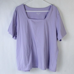 D & Co Essentials Women's Plus Size 2X Top Shirt Purple Square Neck Short Sleeve