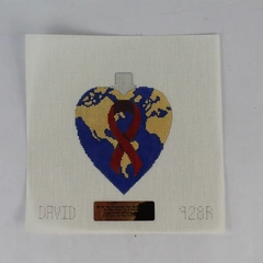 David 928R World Red Ribbon Heart Needlepoint Canvas Christmas Ornament 