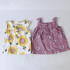Lot of 2 Carter's Infant Girls Size 12 Month Summer Tops White Pink Sunflower