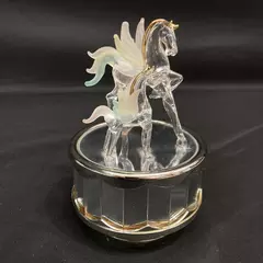 Mayflower Glass Hand Sculpted Mirrored Pegasus Music Box 22K Trim Carousel Waltz