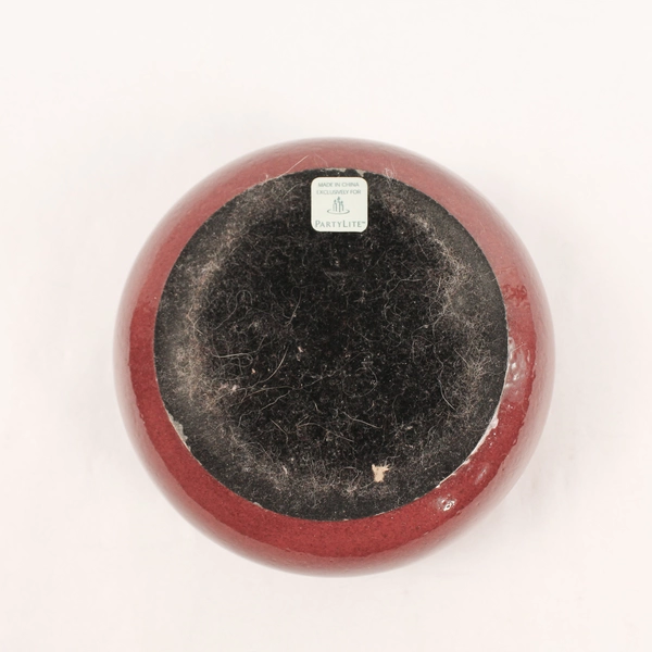 PartyLite Red Ceramic Pillar Candle Holder Bowl Distressed 5 Inch Diameter