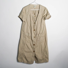 Blair Dress Women's Size Medium Beige Wooden Buttons Pockets 100% Cotton