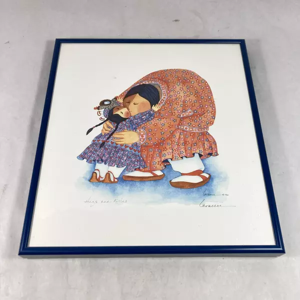 Barbara Llavalee Hugs And Kisses Signed Print Framed and Matted 13.5 x 12.25"