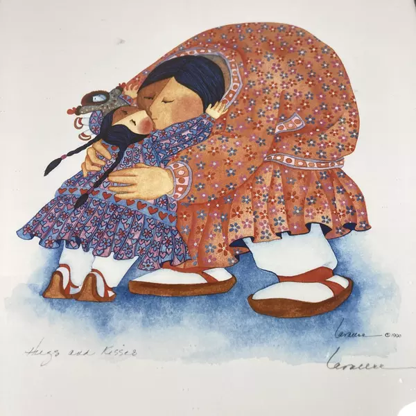 Barbara Llavalee Hugs And Kisses Signed Print Framed and Matted 13.5 x 12.25"