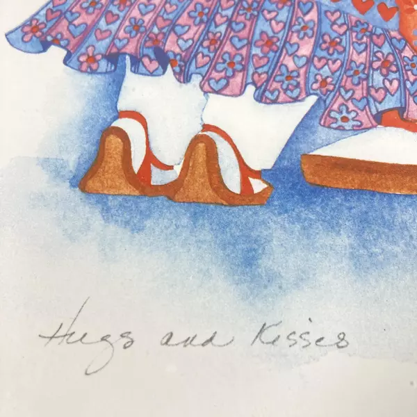 Barbara Llavalee Hugs And Kisses Signed Print Framed and Matted 13.5 x 12.25"