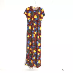 LulaRoe Ana Maxi Dress Women's Size S Red Yellow Floral Short Sleeves