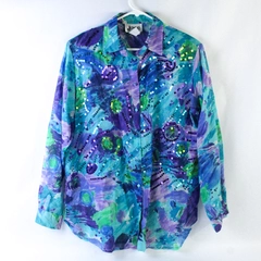 Joyce Women's Multicolor Button Up Collared Blouse With Sequins Size 14