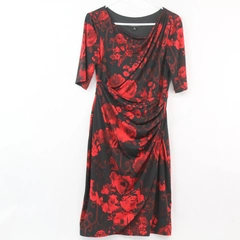 Connected Apparel Red and Black Floral Print Mini Dress Stretchy Size 8