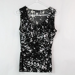 Anne Klein Women's Size M Sleeveless Draped Black And White Leaf Blouse