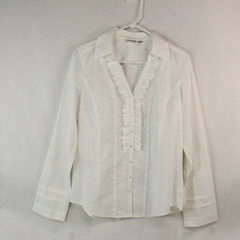 Semantiks Women's White Button Down Shirt, Size L, Lettuce Edge, Pre-owned