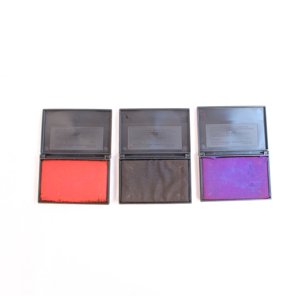 Lot of 3 Kids Stamps & Ink Pads in Storex Pink Case Dennison Carter