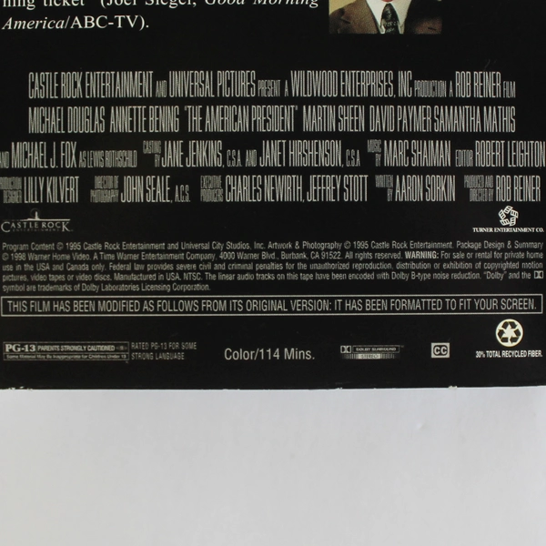 The American President VHS Tape Michael Douglas 1995 Universal City Studios