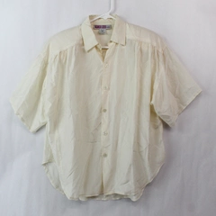 Vtg Amanda Smith Off-White Shoulder Pad Button-up Shirt Women's Petite Large