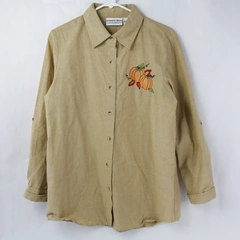 Country Store Women's Medium Tan Collar Button Up Long Sleeve Pumpkin Shirt