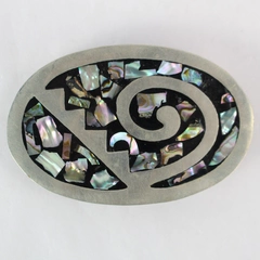 Vintage Handmade Mexico Alpaca Silver & Abalone Shell Pattern Belt Buckle 