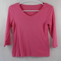 Charter Club Women's Top Shirt Pink V Neck 3/4 Sleeves Size Medium