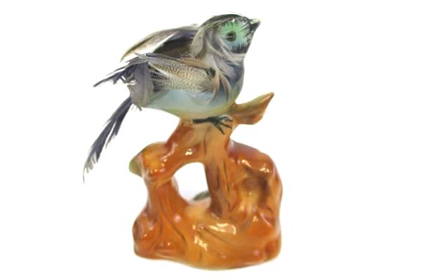 Porcelain Collectible Blue Bird with Actual Feathers Made in Japan Figurine