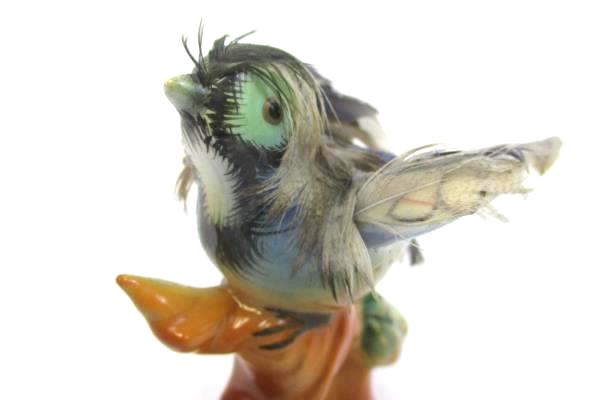 Porcelain Collectible Blue Bird with Actual Feathers Made in Japan Figurine