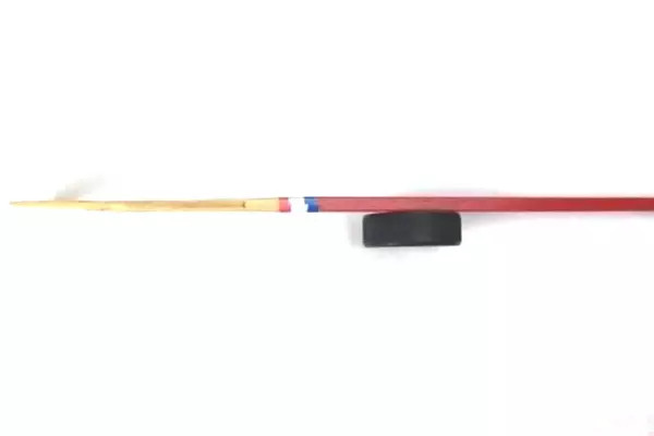 Lot of 2 Canada Souvenir Hockey Stick and Hockey Puck Flag Maple Leaf Patriotic