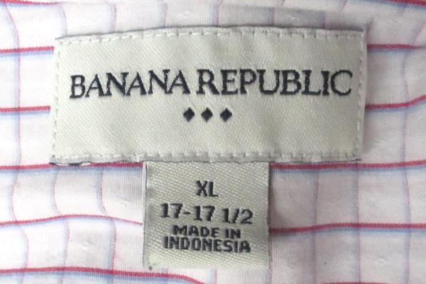 Banana Republic Men's XL 17-17.5 Cotton Plaid Shirt White Red and Blue LS Casual