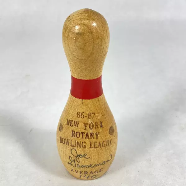 1986-87 New York Rotary Bowling League Wood Bowling Pin Award 140 Average