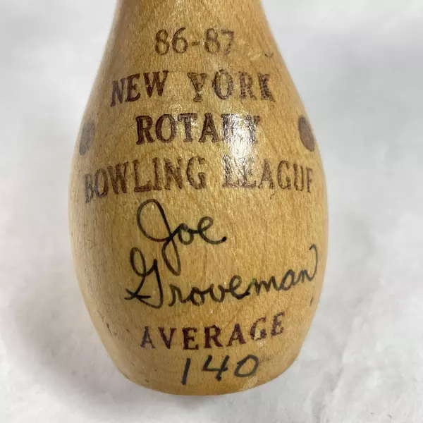 1986-87 New York Rotary Bowling League Wood Bowling Pin Award 140 Average