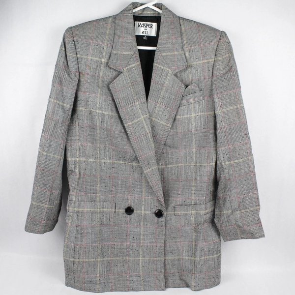 Vintage Kasper for A.S.L Women's Plaid Dress Jacket Blazer One Button Size 8 