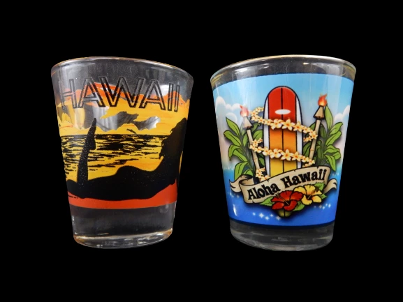 Lot of 2 Hawaii Souvenir Glass Shot Glasses