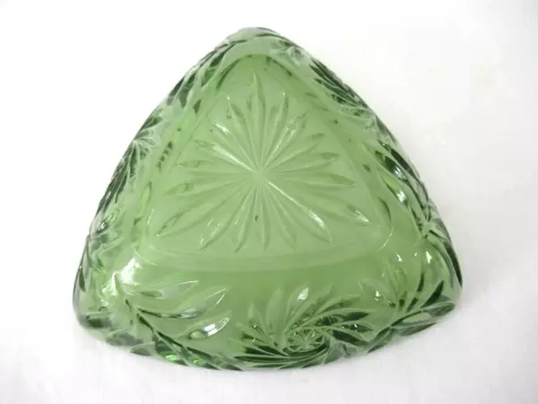 Vintage Hazel Atlas Trinket Candy Dish 6045 Green Glass Pinwheel Floral