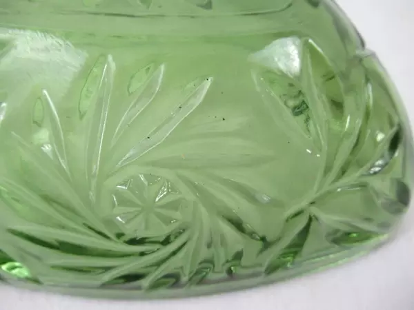 Vintage Hazel Atlas Trinket Candy Dish 6045 Green Glass Pinwheel Floral