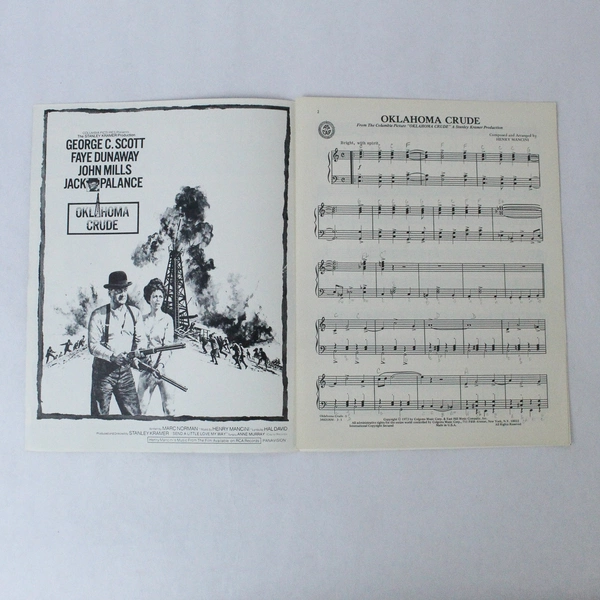 Vtg Sheet Music From Film by Stanley Kramer Oklahoma Crude 1973 Henry Mancini 