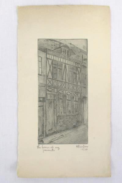1930 Pencil Drawing on Card Stock By A. Kiefer Signed and Imprinted Antique