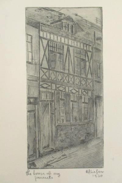 1930 Pencil Drawing on Card Stock By A. Kiefer Signed and Imprinted Antique