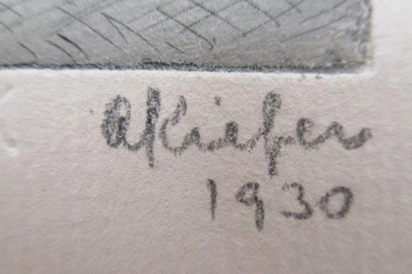 1930 Pencil Drawing on Card Stock By A. Kiefer Signed and Imprinted Antique