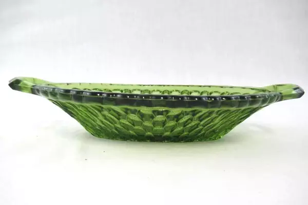 Vintage Indiana Glass Pickle Dish Handles Oval Honeycomb Green Pattern