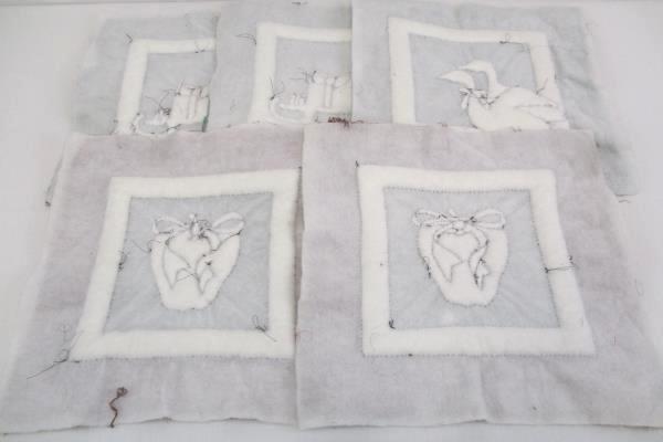 Lot of 5 Pre Cut With Backing Christmas Holiday Theme Quilting Squares 13.5 X 14