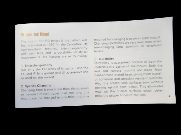 Canon FD Lenses Instruction Booklet