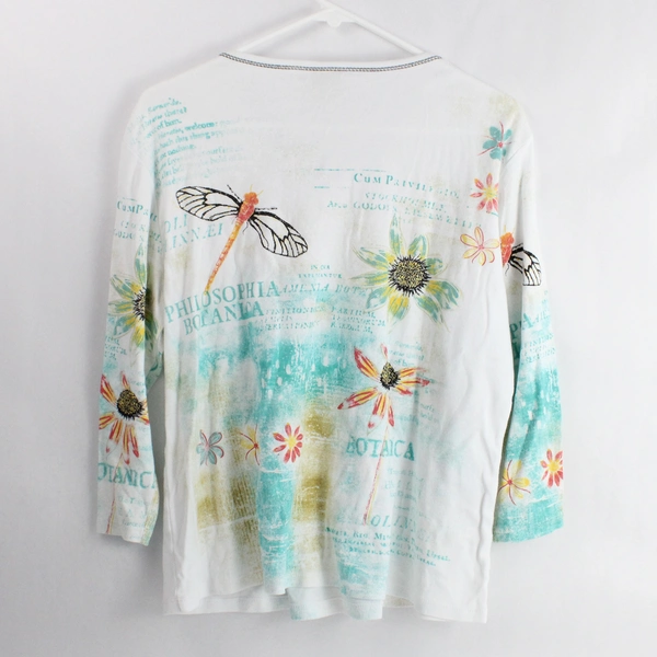 Jess & Jane White Bedazzled V-Neck T-Shirt Women's Size Medium