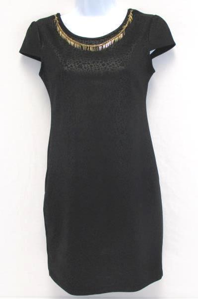 Mundo Terra Black Snakeskin Pattern Necklace Attached Body Con Dress Women's S