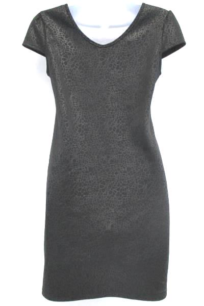 Mundo Terra Black Snakeskin Pattern Necklace Attached Body Con Dress Women's S