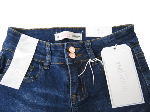 Denim Diva Ankle Skinny Button Up Dark Wash Jeans Girls Size 12 NWT 5 Pocket
