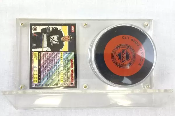 Jason Wiemer NHL Tampa Bay Lightning Hockey Puck and Premier Sports Card