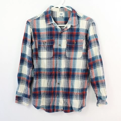 Old Navy Blue Red White Plaid Flannel Shirt Youth Boy's XL Size 14-16