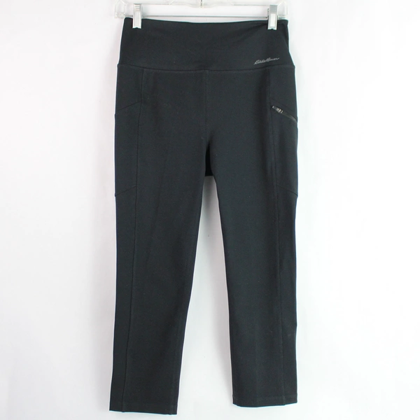 Eddie Bauer Women's Black Athletic Capri Leggings Size Medium Zip Up Pocket