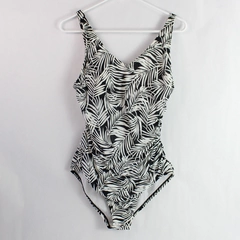 Speedo Black and White Palm Leaf Print One Piece Swimsuit Women's Size 10 