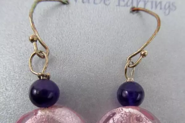 Little Wave Amethyst & Glass Dangle Earrings Pink Purple February Birthstone